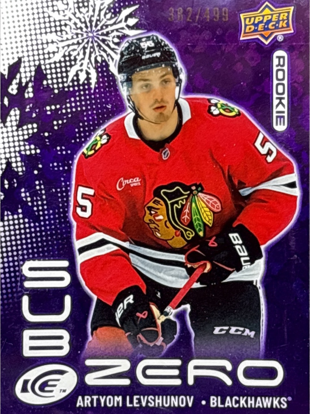 Upper Deck Artyom Levshunov Rookie Hockey Trading Card - Purple LE 382/499